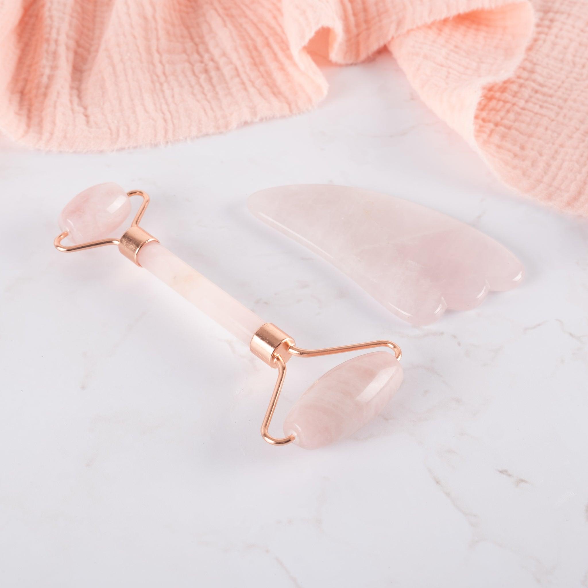 Rose Quartz Gua Sha & Face Roller Set - Body and Soul Goods