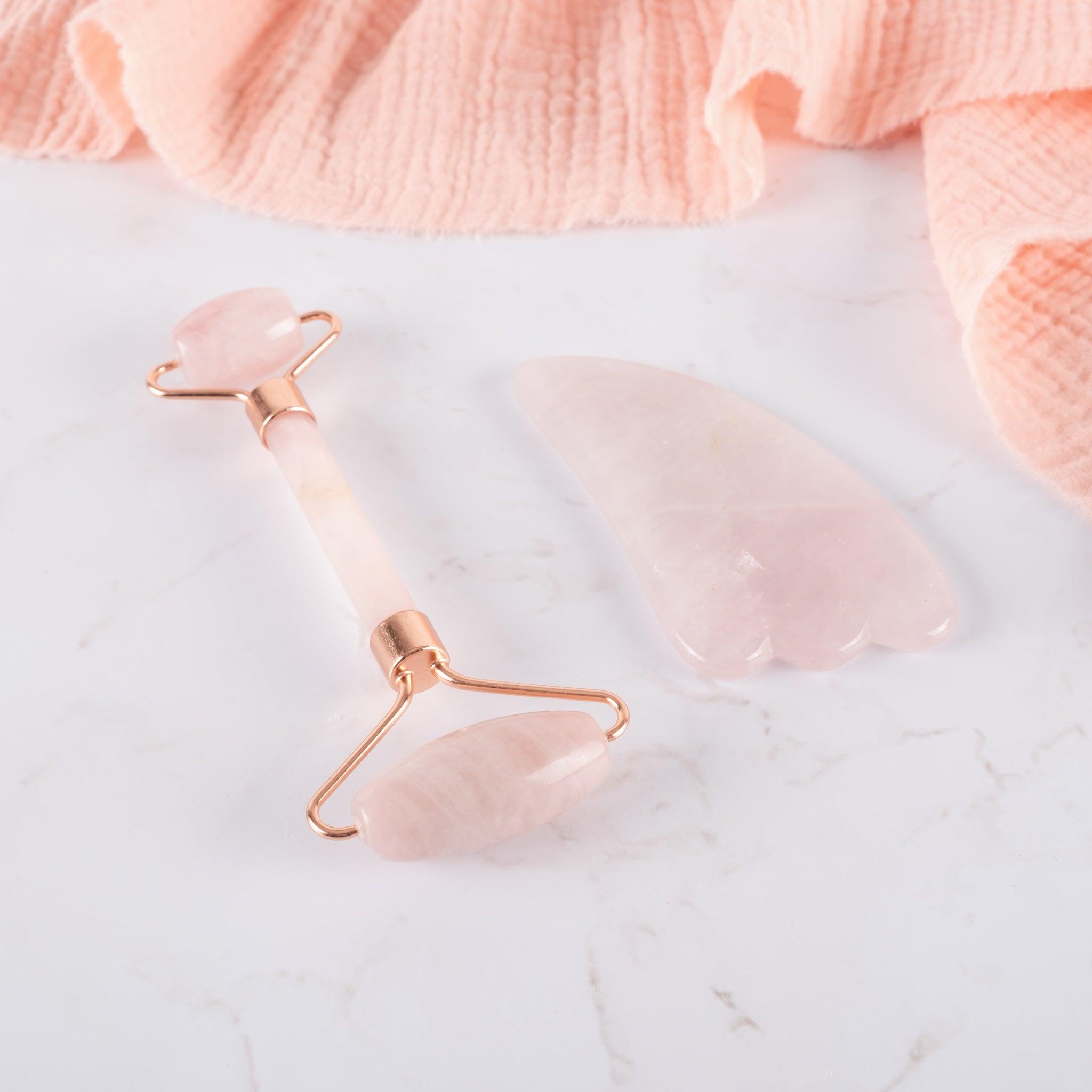 Rose Quartz Gua Sha & Face Roller Set - Body and Soul Goods