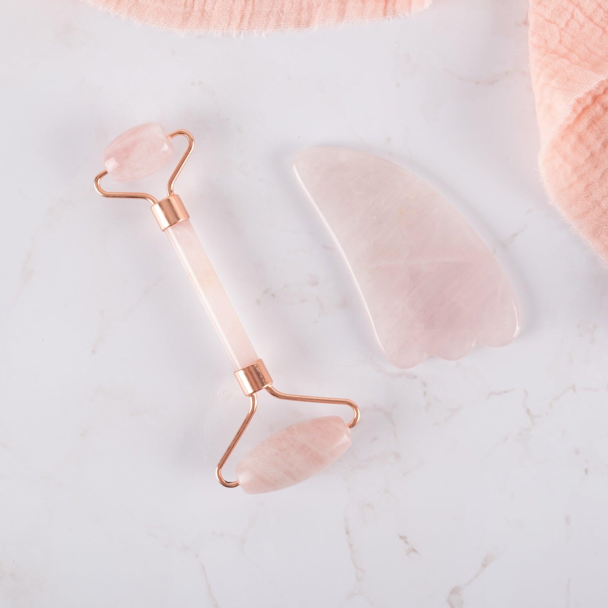 Rose Quartz Gua Sha & Face Roller Set - Body and Soul Goods