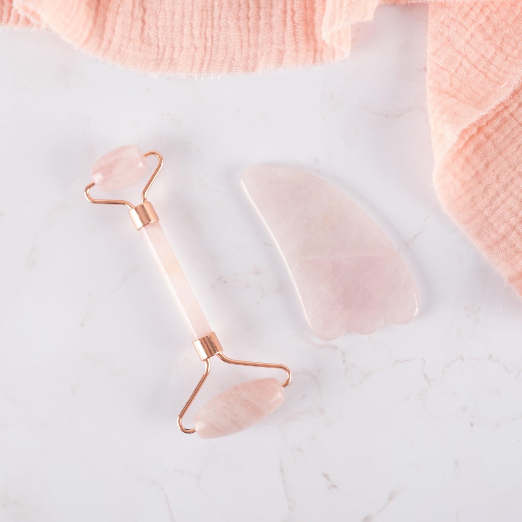 Rose Quartz Gua Sha & Face Roller Set - Body and Soul Goods